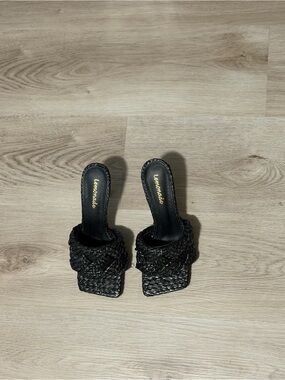 Lemonade Black Braided Square-Toe Slide Mules